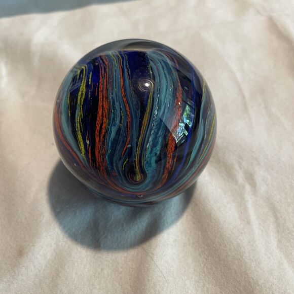 Beautiful Blue Galaxy Art Glass Paperweight 2.5" & Multi-Color Swirls. NICE!!! - Picture 2 of 8